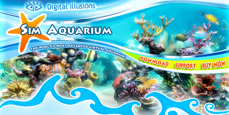 Sim AQUARIUM brings the most realistic coral reef aquarium to your computer screen. Its stunning, photo-realistic graphics recreate the beauty of 3D fish swimming freely in a 3D environment, including reef, with live clams and swaying sea life. 